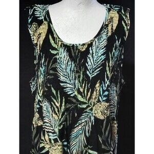 Croft & Barrow  Sleeveless Dress Black Green White Tropical Palm Leaves XXL NWOT